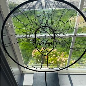 Modern Black Wire Face Sculpture